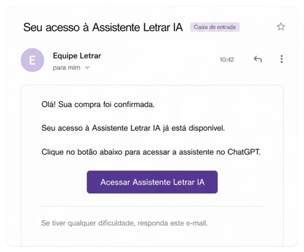 E-mail com o acesso à Assistente IA